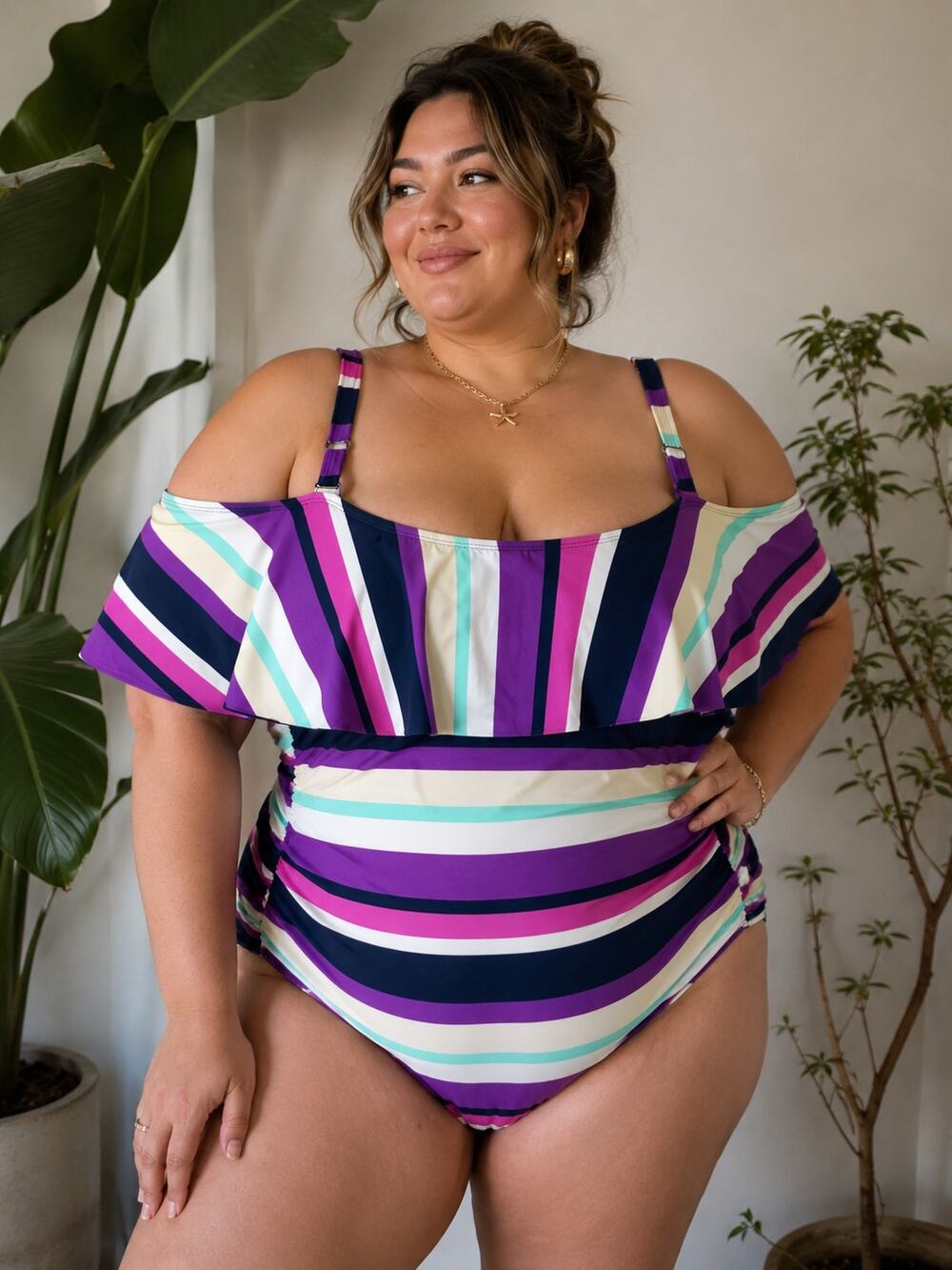 Torrid Plus Size Striped Ruffle One Piece Swimsuit Size 3 22/24 Retro Swim